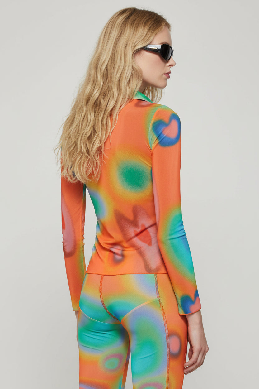 AVAVAV Orange Mesh Multicolor Cut-Out Shirt