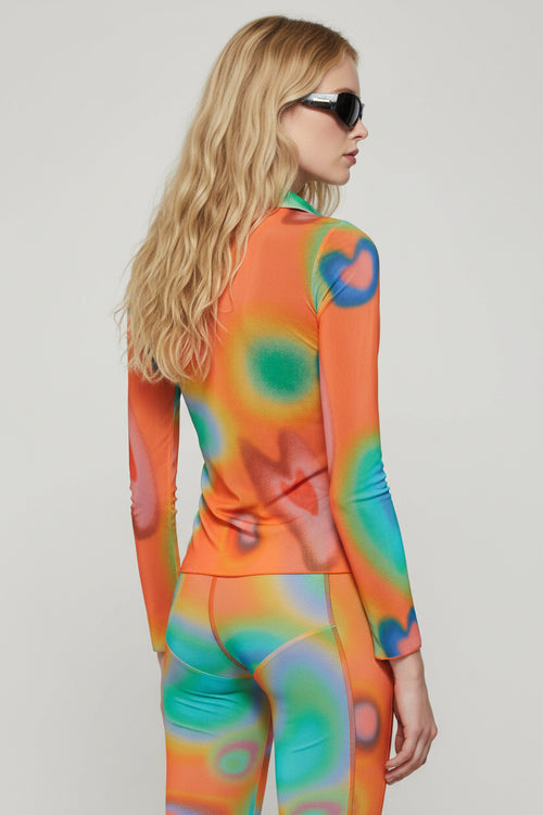 AVAVAV Orange Mesh Multicolor Cut-Out-Shirt