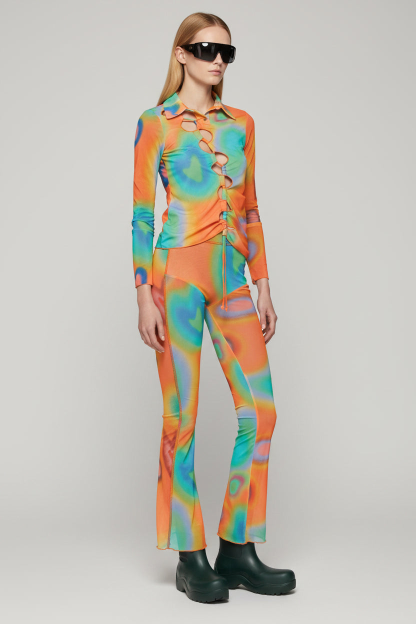 AVAVAV Orange Mesh Multicolor Cut-Out Shirt