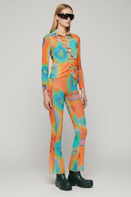 AVAVAV Orange Mesh Multicolor Cut-Out Shirt