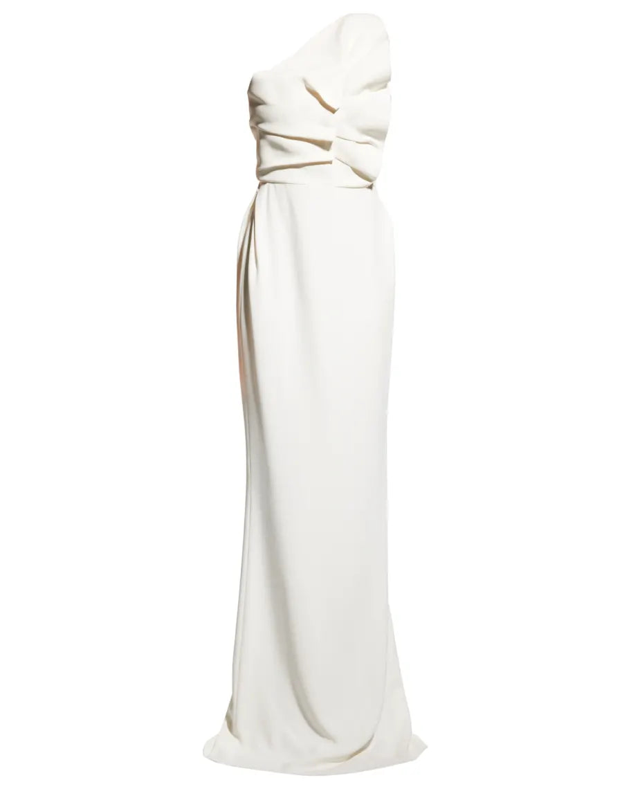 Robe colonne blanche à volants et à une épaule Warrington de Roland Mouret