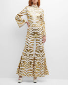 Halpern White Gold Sequinned Tiger-stripe Flared Jumpsuit - House Of Huntington