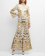Halpern White Gold Sequinned Tiger-stripe Flared Jumpsuit - House Of Huntington