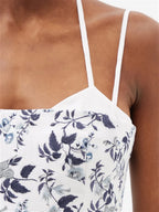 ERDEM Floral Linen Embroidered Blue White Strappy Otto Midi Dress - House Of Huntington