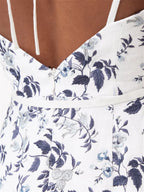 ERDEM Floral Linen Embroidered Blue White Strappy Otto Midi Dress - House Of Huntington