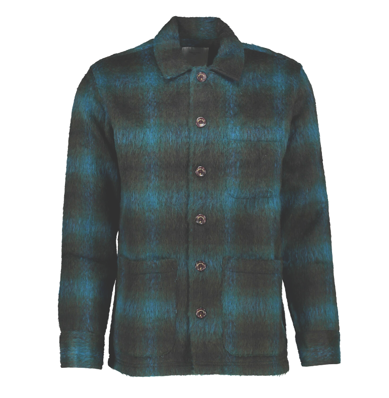 PERCIVAL Men Rexford Blue Black Check Blanket Chore Jacket - House Of Huntington
