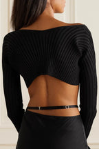 Cardigan court à lien et pendentif logo noir Jacquemus La Maille Pralu