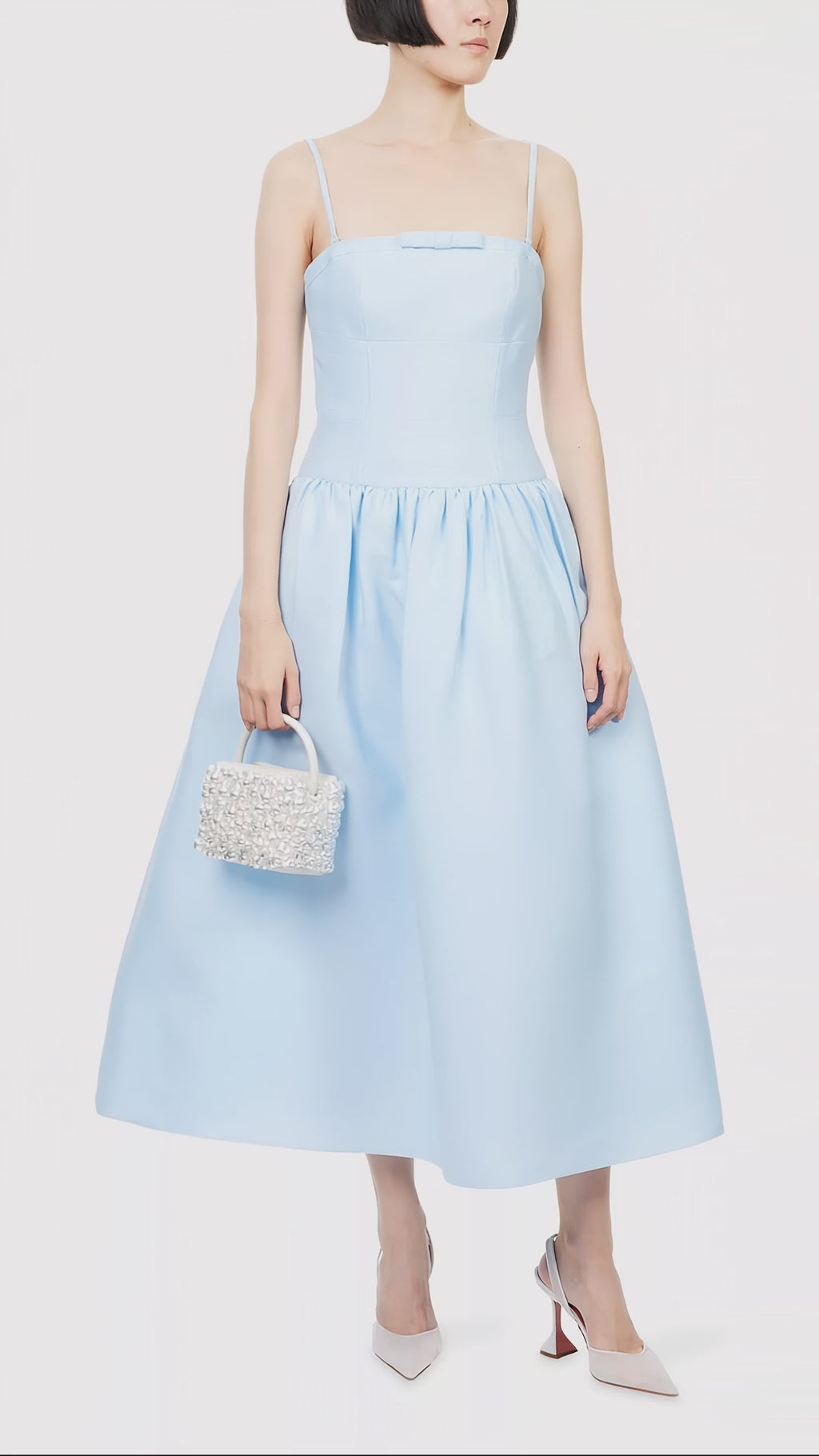 Self-Portrait x Disney Powder Blue Bow Detail Taffeta Flared Dress