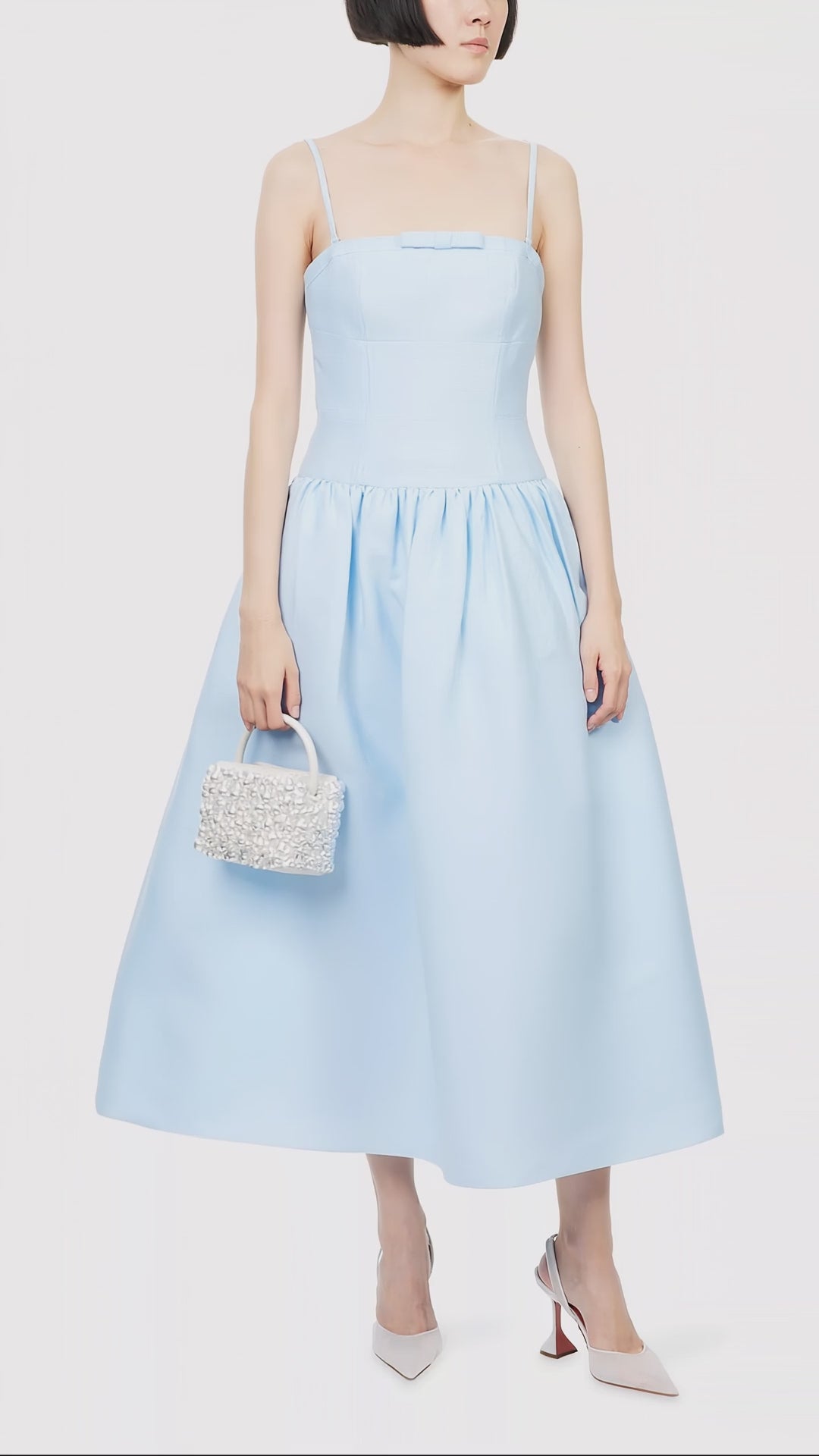 Self-Portrait x Disney Powder Blue Bow Detail Taffeta Flared Dress