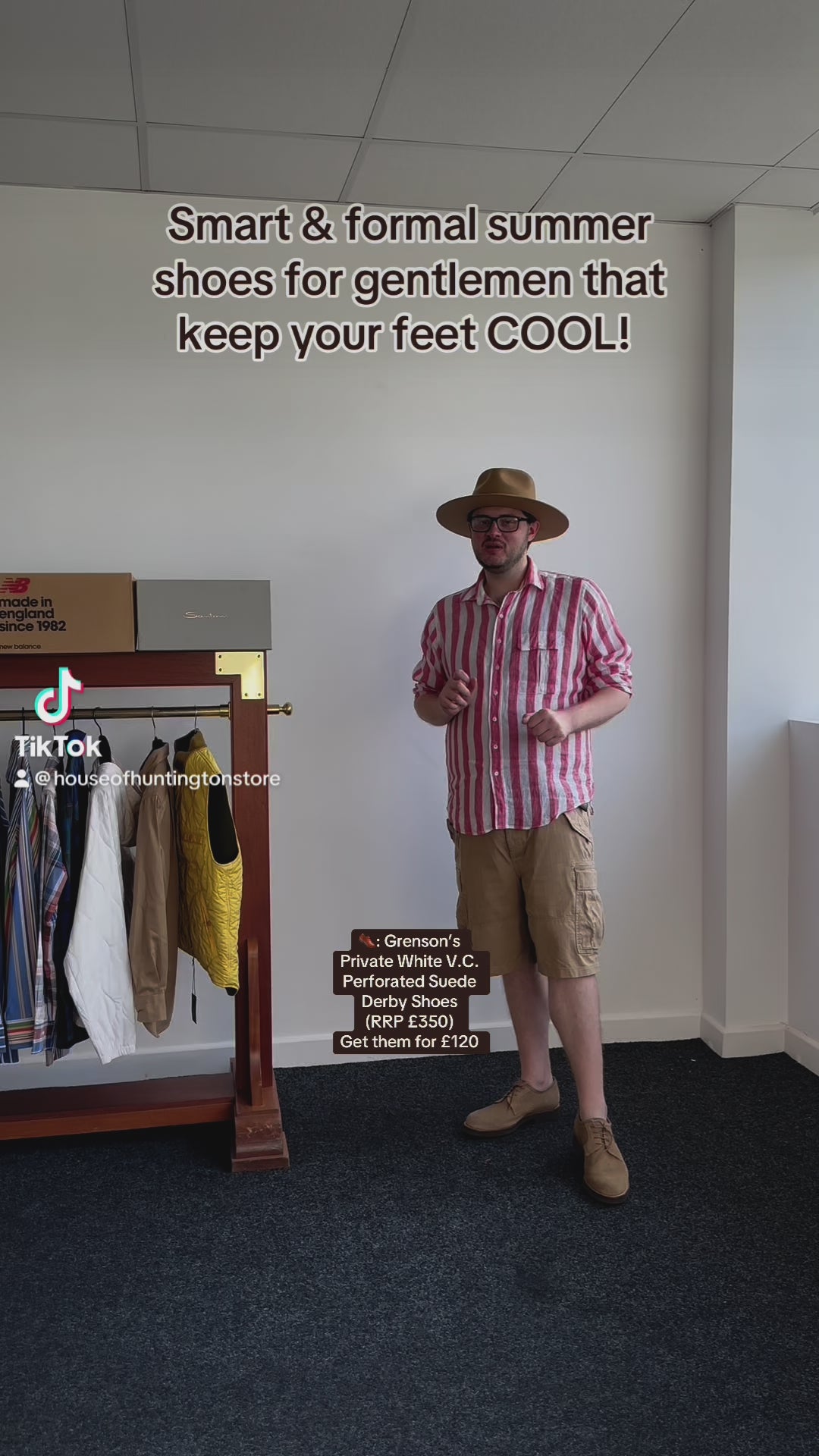 Private White V.C X Grenson Williams Perforated Suede Derby Shoe In Mushroom Brown