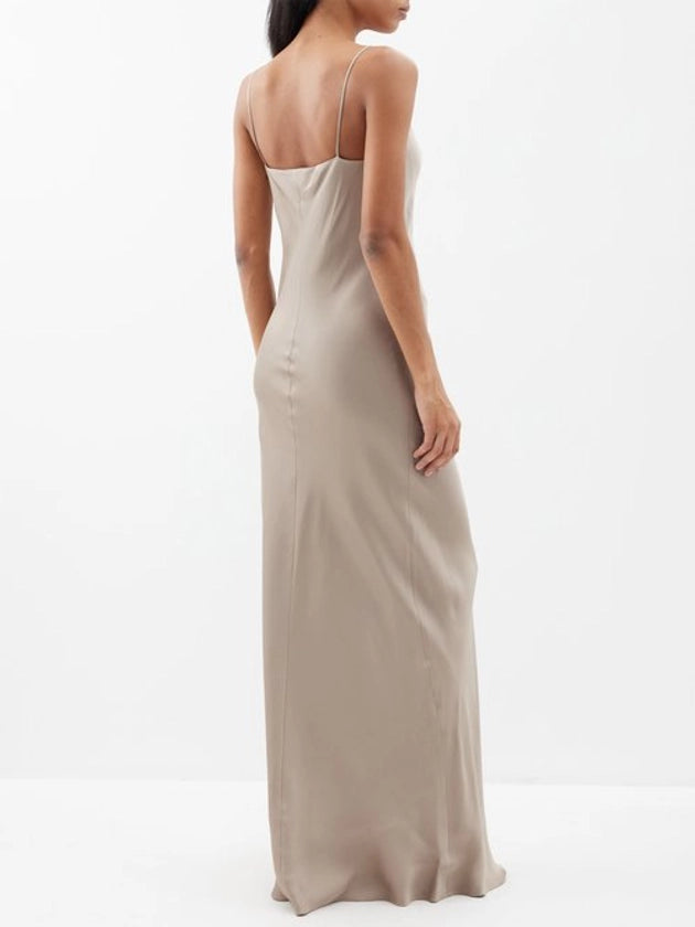 RAEY V-Neck Silk-Satin Grey Maxi Dress - House Of Huntington