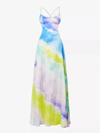 Retrofete Pastel Silk Backless Thigh Slit Scarlett Dress (MINOR FLAWS)