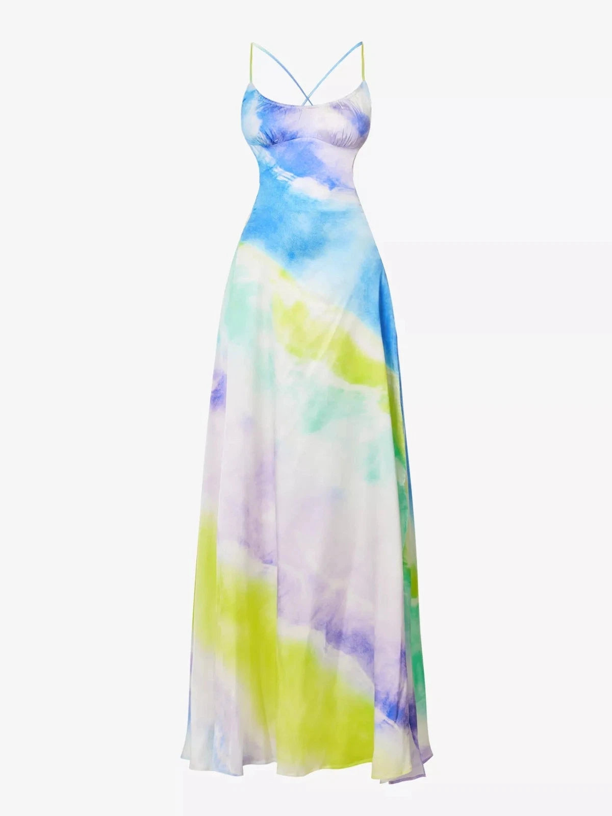 Retrofete Pastel Silk Backless Thigh Slit Scarlett Dress (MINOR FLAWS)