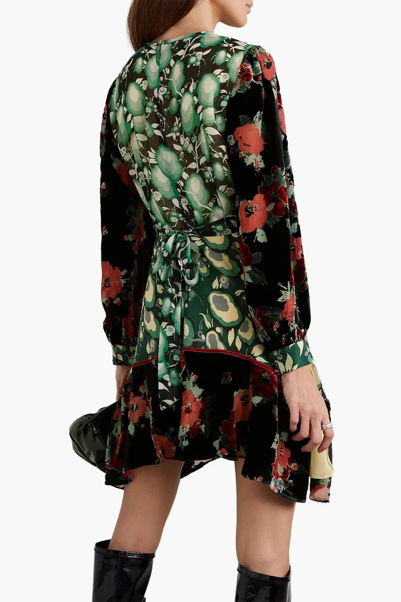 Rixo London Edith Floral Silk Crepe De Chine Devoré-Velvet Mini Dress