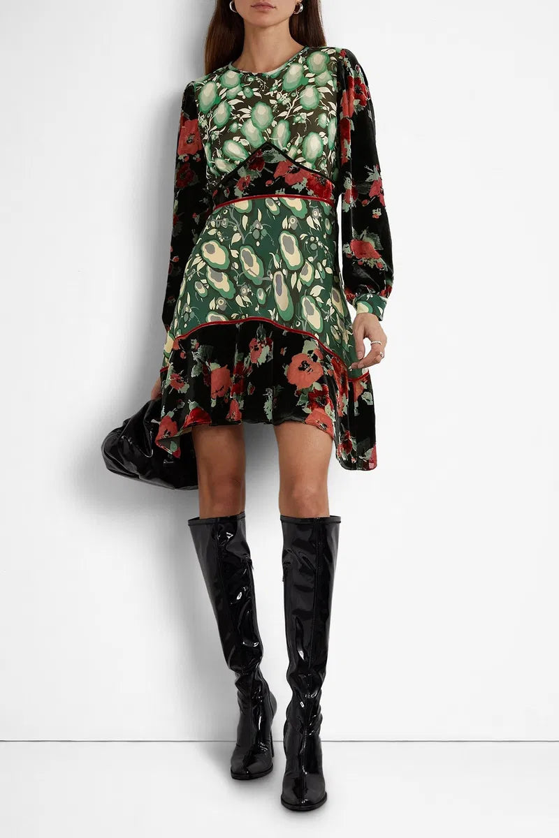 Rixo London Edith Floral Silk Crepe De Chine Devoré-Velvet Mini Dress
