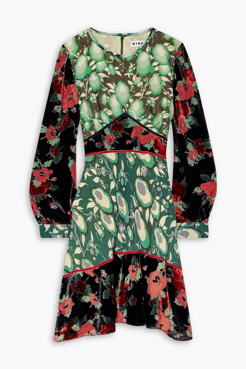 Rixo London Edith Floral Silk Crepe De Chine Devoré-Velvet Mini Dress