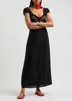 Rixo London Schwarzes besticktes Maxikleid mit Blumenmuster „Tahlee“