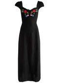Rixo London Schwarzes besticktes Maxikleid mit Blumenmuster „Tahlee“