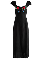 Rixo London Schwarzes besticktes Maxikleid mit Blumenmuster „Tahlee“