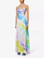 Retrofete Pastel Silk Backless Thigh Slit Scarlett Dress (MINOR FLAWS)