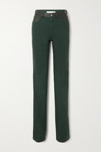 MAXIMILLIAN DAVIES Forest Green Leather Trim Spain Jeans - House Of Huntington