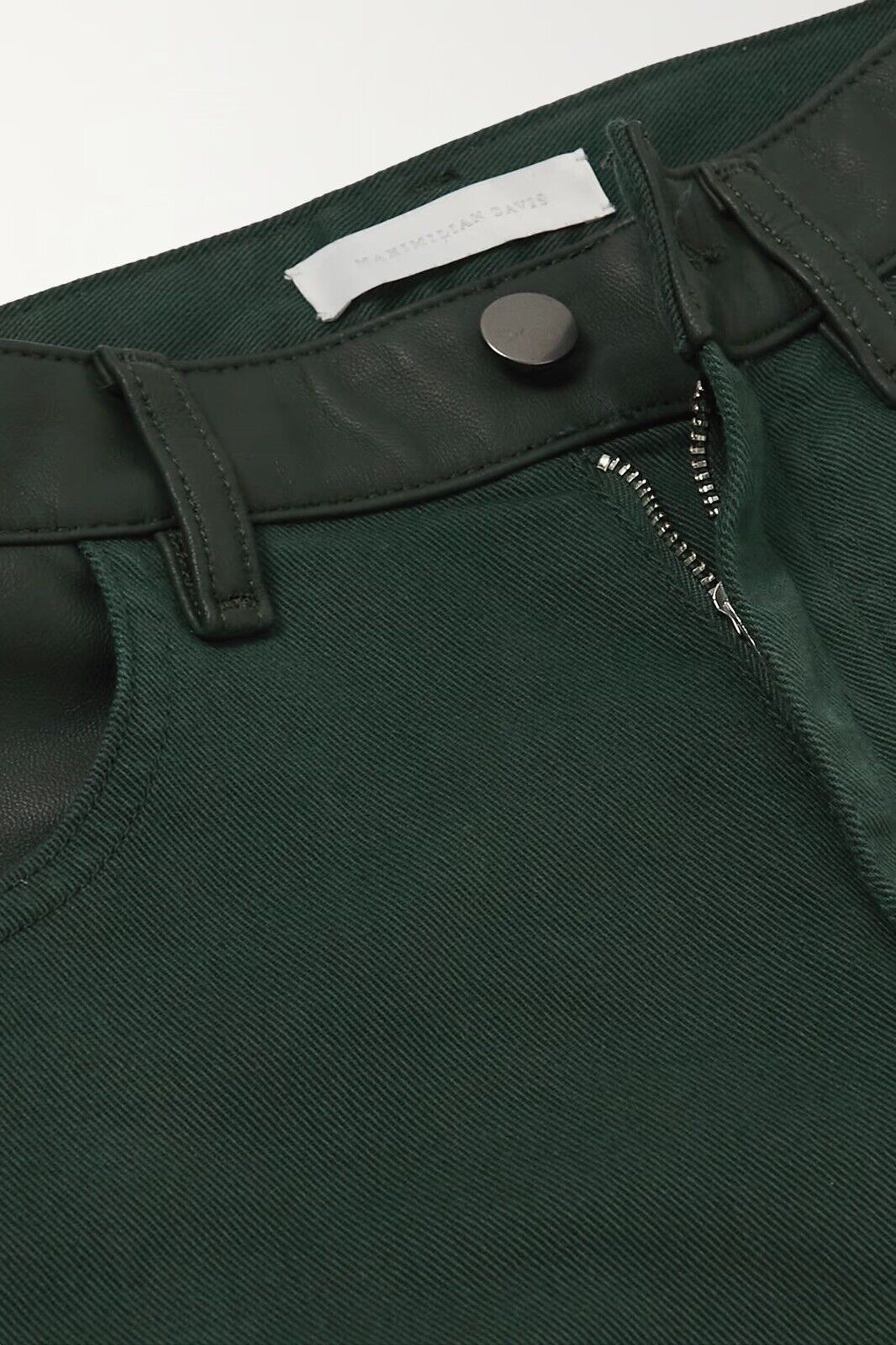 MAXIMILLIAN DAVIES Forest Green Leather Trim Spain Jeans - House Of Huntington