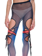 OTTOLINGER Bluberry Mesh Tie Detail Rave Festival Club Cut Out Leggings - House Of Huntington