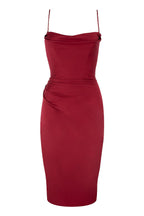 House Of CB Anja Wine Satin Corset Midi Dress