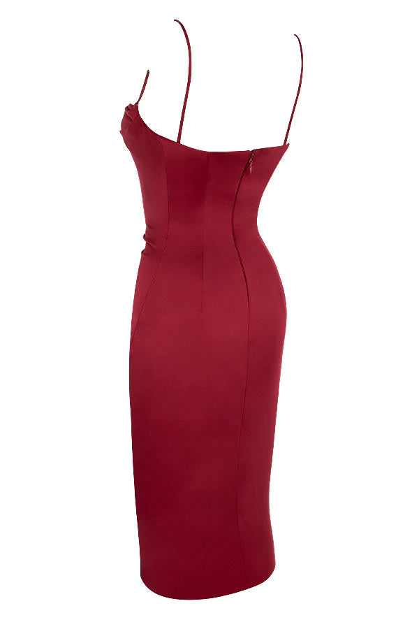 House Of CB Anja Wine Satin Corset Midi Dress