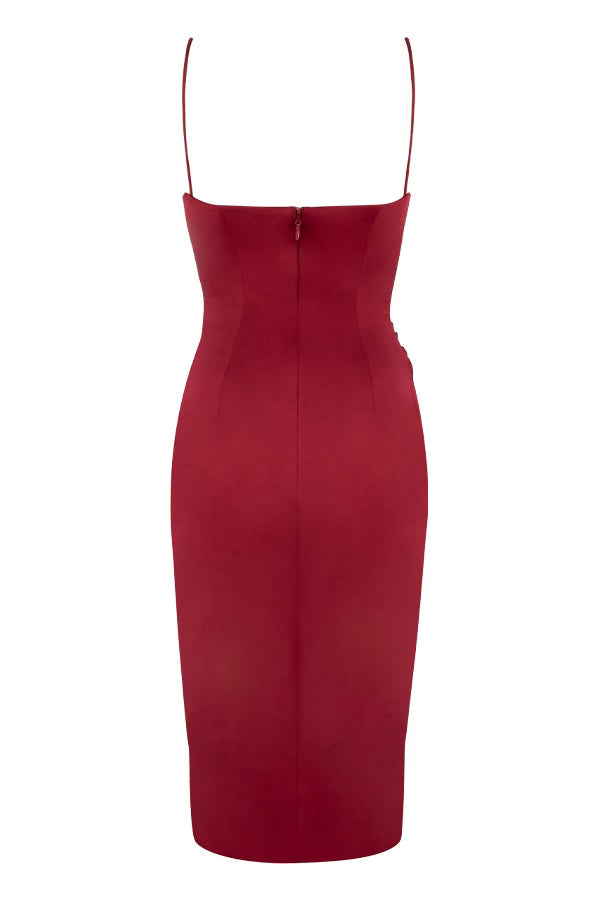 House Of CB Anja Wine Satin Corset Midi Dress