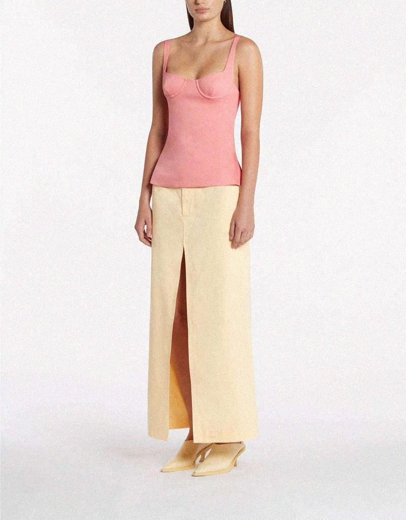 SIR. The Label Giacomo Front Split Woven Butter Yellow Midi Skirt - House Of Huntington