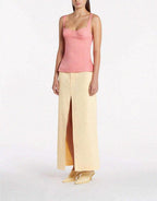 SIR. The Label Giacomo Front Split Woven Butter Yellow Midi Skirt - House Of Huntington