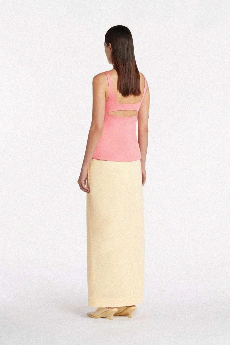 SIR. The Label Giacomo Front Split Woven Butter Yellow Midi Skirt - House Of Huntington