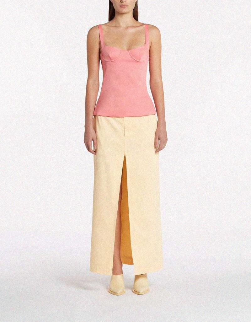 SIR. The Label Giacomo Front Split Woven Butter Yellow Midi Skirt - House Of Huntington