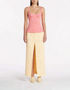 SIR. The Label Giacomo Front Split Woven Butter Yellow Midi Skirt - House Of Huntington