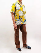 Valentino Bowling Shirt Yellow Flowers Peonies print.