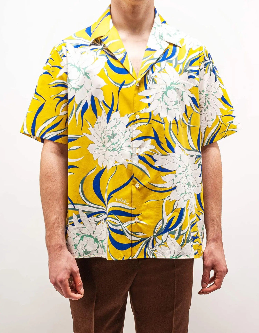 Valentino Bowling Shirt Yellow Flowers Peonies print.