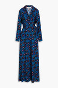 Diane von Furstenberg Blue Piper Floral Print Wrap Wide Leg Jumpsuit