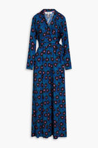 Diane von Furstenberg Blue Piper Floral Print Wrap Wide Leg Jumpsuit