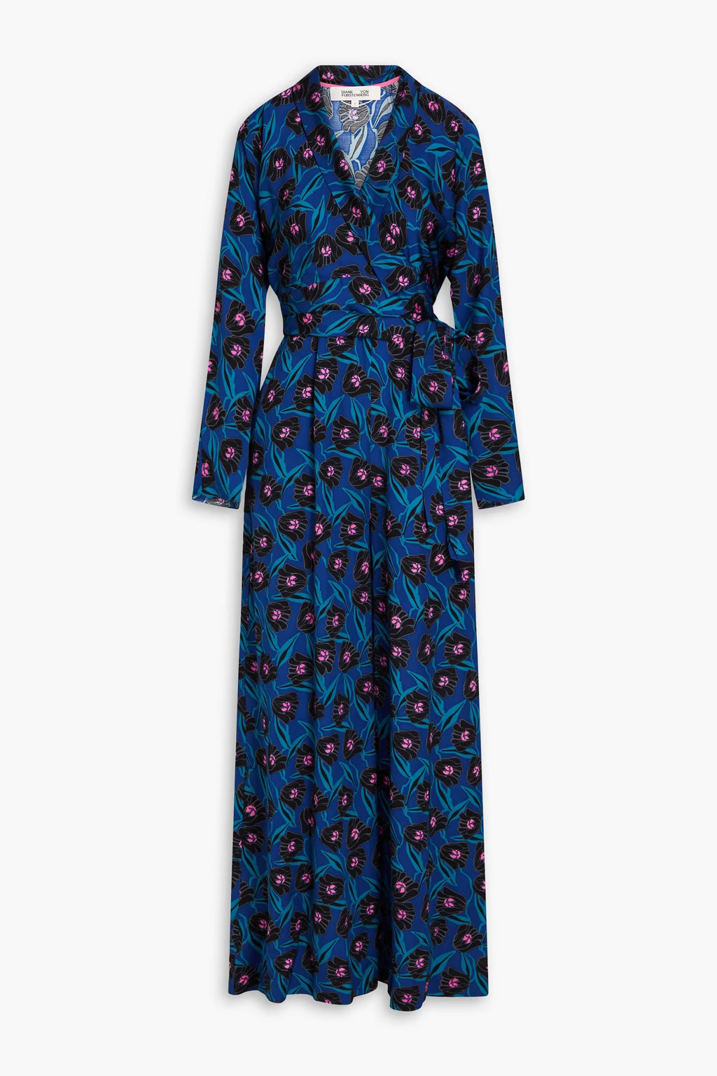 Diane von Furstenberg Blue Piper Floral Print Wrap Wide Leg Jumpsuit