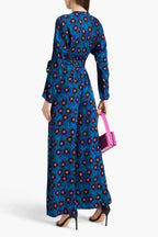 Diane von Furstenberg Blue Piper Floral Print Wrap Wide Leg Jumpsuit