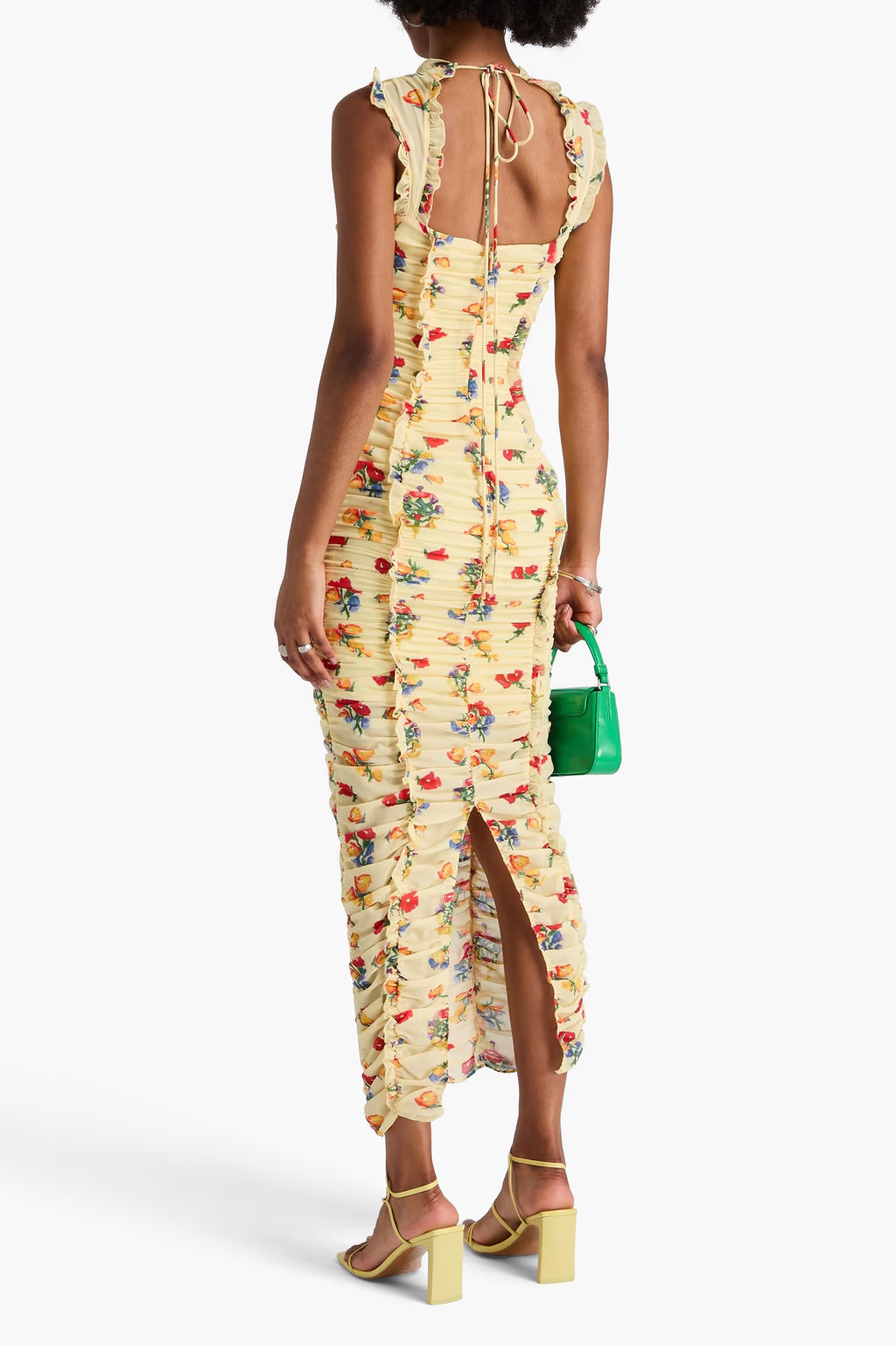 De La Vali Yellow Floral Print Georgette Pampapato Versailles Garden Midi Dress