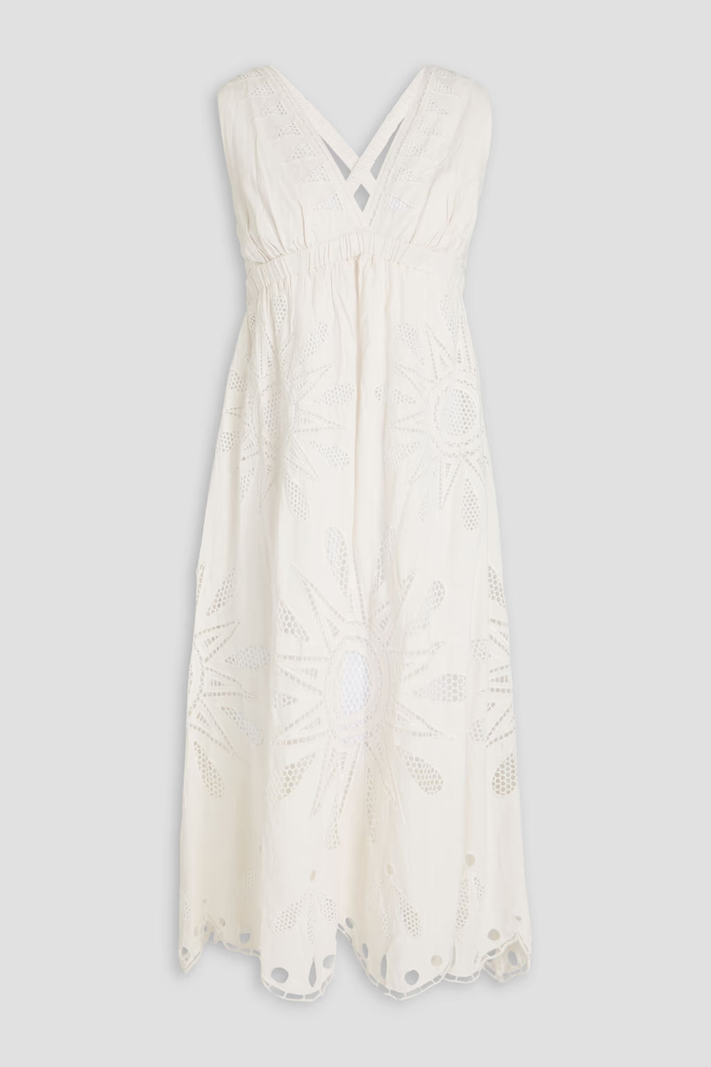 Farm Rio Richelieu Off White Broderie Anglaise Eyelet Midi Dress