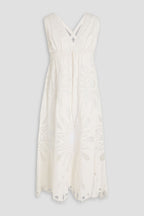 Farm Rio Richelieu Off White Broderie Anglaise Eyelet Midi Dress