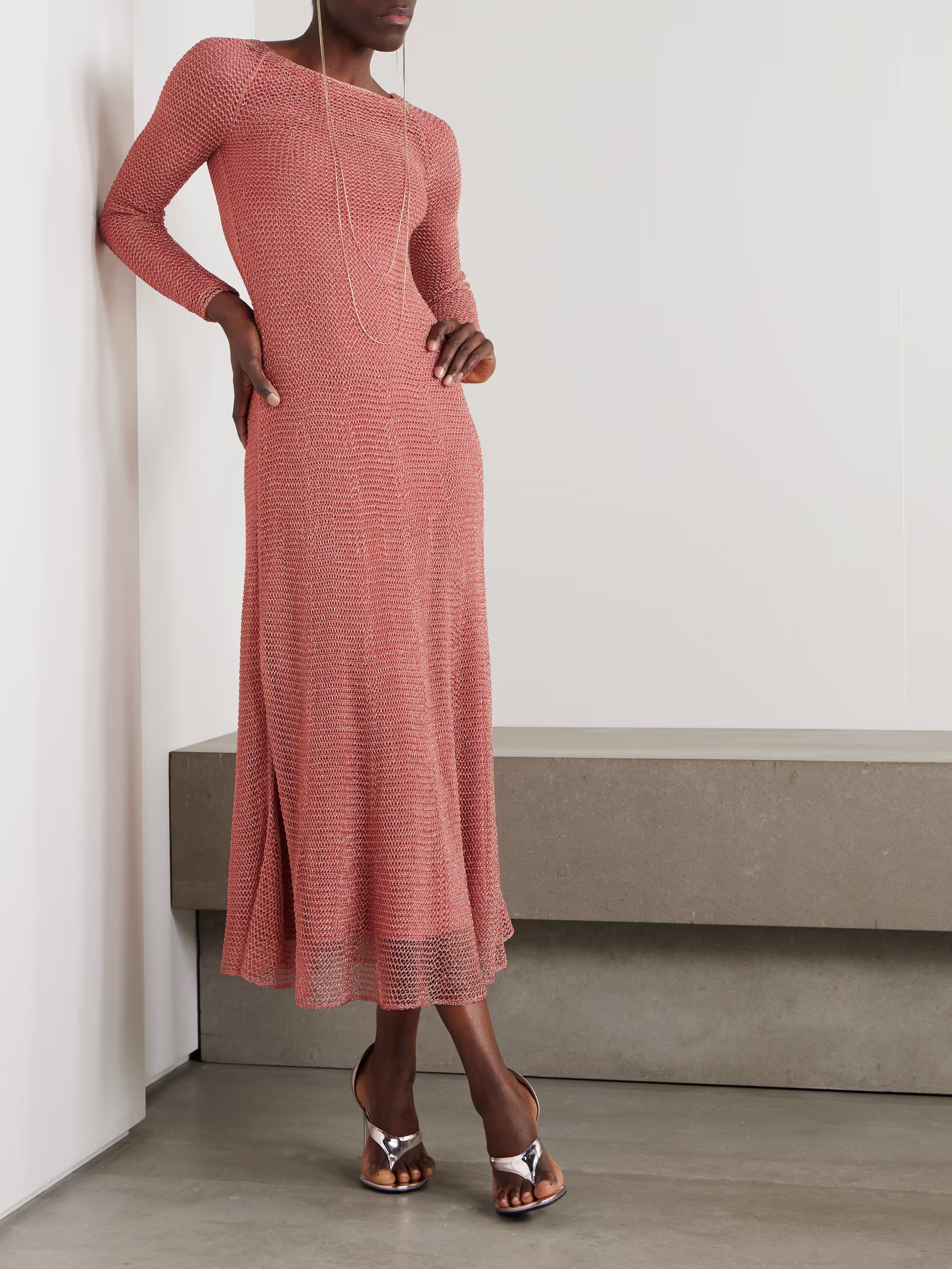 ALAÏA Runway Metallic open-knit midi dress