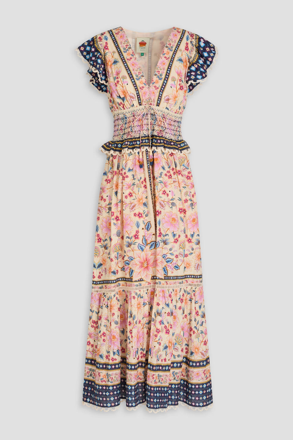 Farm Rio Crochet-trimmed floral-print Swiss-dot cotton maxi dress – House Of Huntington