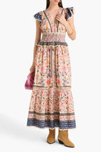 Farm Rio Crochet-trimmed floral-print Swiss-dot cotton maxi dress