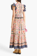 Farm Rio Crochet-trimmed floral-print Swiss-dot cotton maxi dress