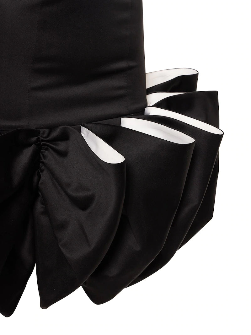 ROTATE Leiza Black Ruffled Satin Oversized Bow Details Mini Dress - House Of Huntington