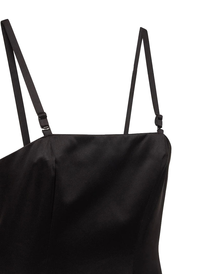 ROTATE Leiza Black Ruffled Satin Oversized Bow Details Mini Dress - House Of Huntington